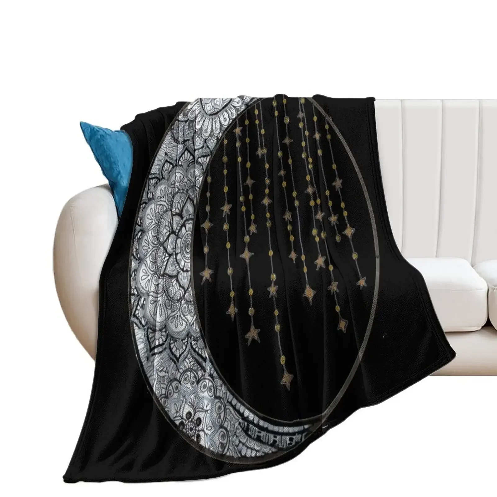 Star Strung Moon: glimmer (black backround) Throw Blanket Luxury St Bed covers bed plaid Plaid on the sofa Blankets