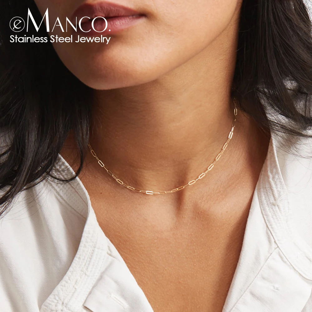 eManco Gold Color 316 Stainless Steel Chain Necklace Women Chain Choker for Woman Brand Jewelry