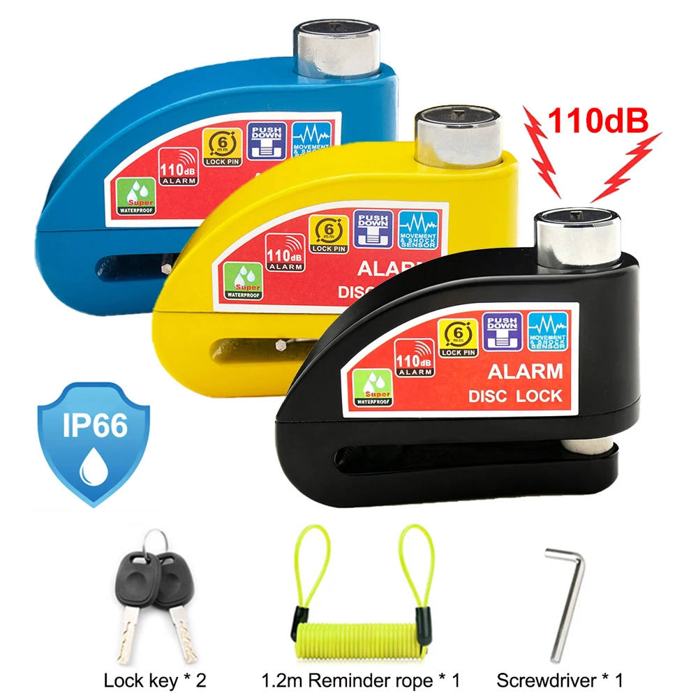 Motorcycle Bicycle Alarm Lock Wheel Disc Brake Waterproof Anti-Theft Aluminum Alloy Safety Brake Lock Scooter Motorcycle Lock