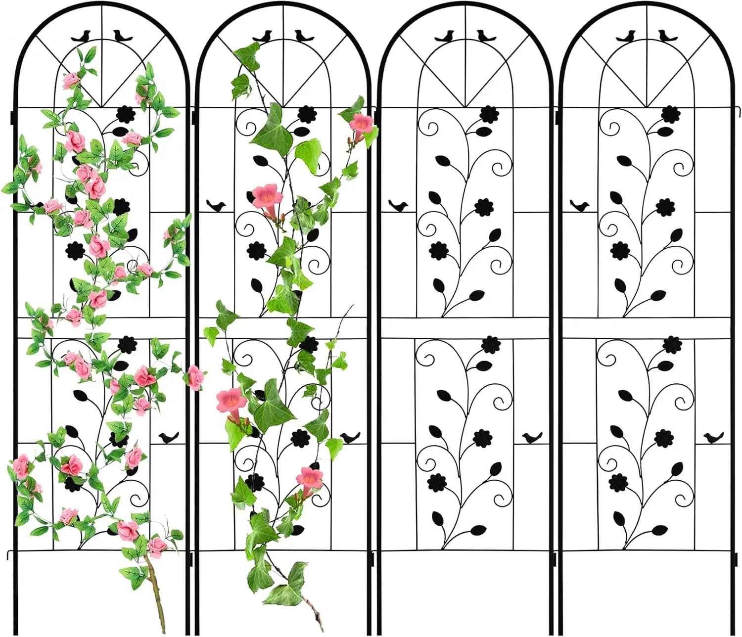 

4 Pack Rustic Iron Arch Decoration Garden Trellis with Black Metal Coating – Perfect for Supporting Climbing Plants Outdoor, Ros