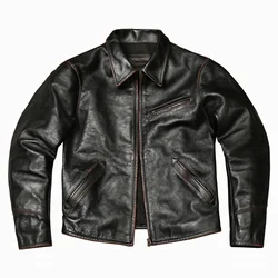 Vintage Black Autumn Leather Jacket Men Retro Style Plus Size 5XL Natural Cowhide Slim Short 1930 Genuine Leather Coat