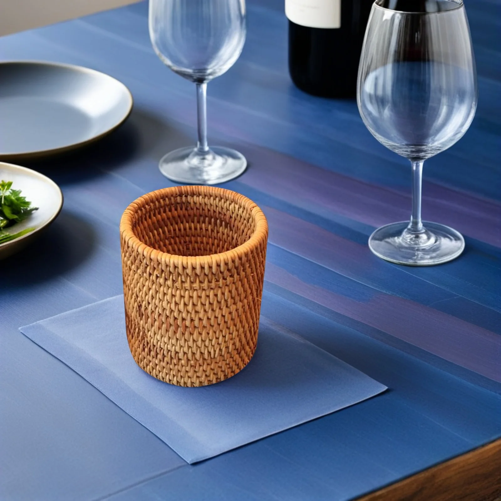 

Tea Set Six Gentlemen Storage Cylinder Handmade Rattan Woven Basket Tea Utensils Holder Pen Container For Home Office Kitchen