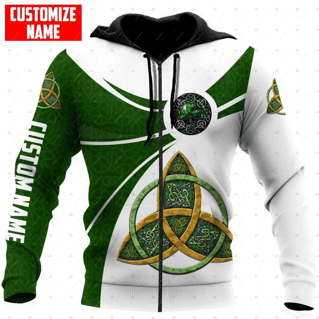 Custom Name Irish Ireland Country Flag St.Patrick Tattoo Vintage Retro Unisex 3DPrint Harajuku Pullover Casual Jacket Hoodies X7