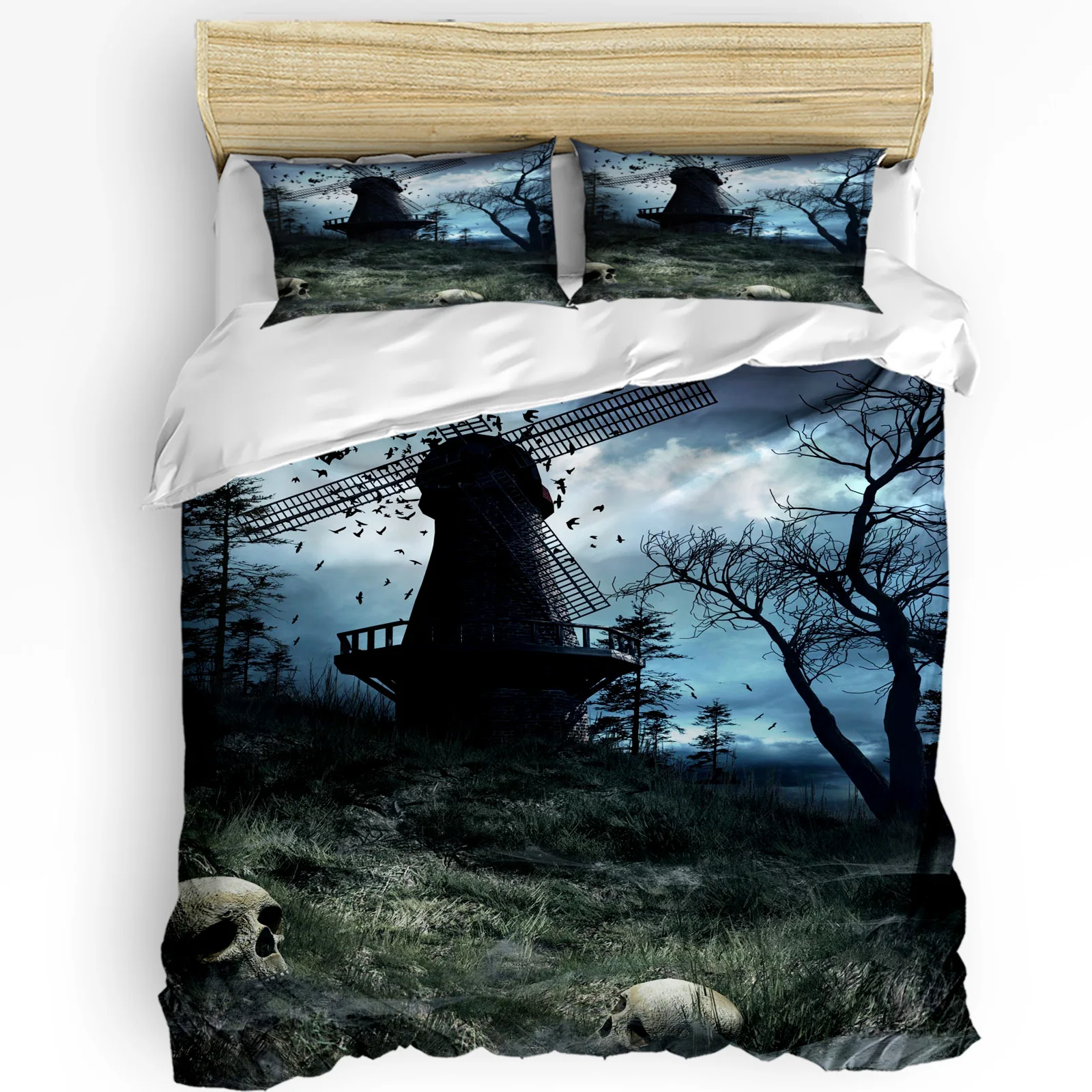 

Gothic Windmill Bird Skull Head Branches Horror Bedding Set 3pcs Duvet Cover Pillowcase Quilt Cover Double Bed Set Home Textile