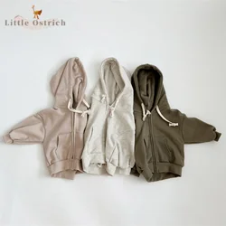 Newborn Baby Boy Girl Cotton Zipper Hoodie Infant Toddler Jacket Spring Long Sleeve Solid Color Cardigan Baby Clothes 3M-3Y