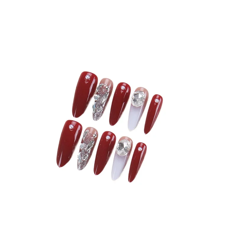 

Wearing Nail Cat's Eye Rhinestone Red Nail Art Wearing Spice Girl Handmade Nail Pieces Advanced Sense