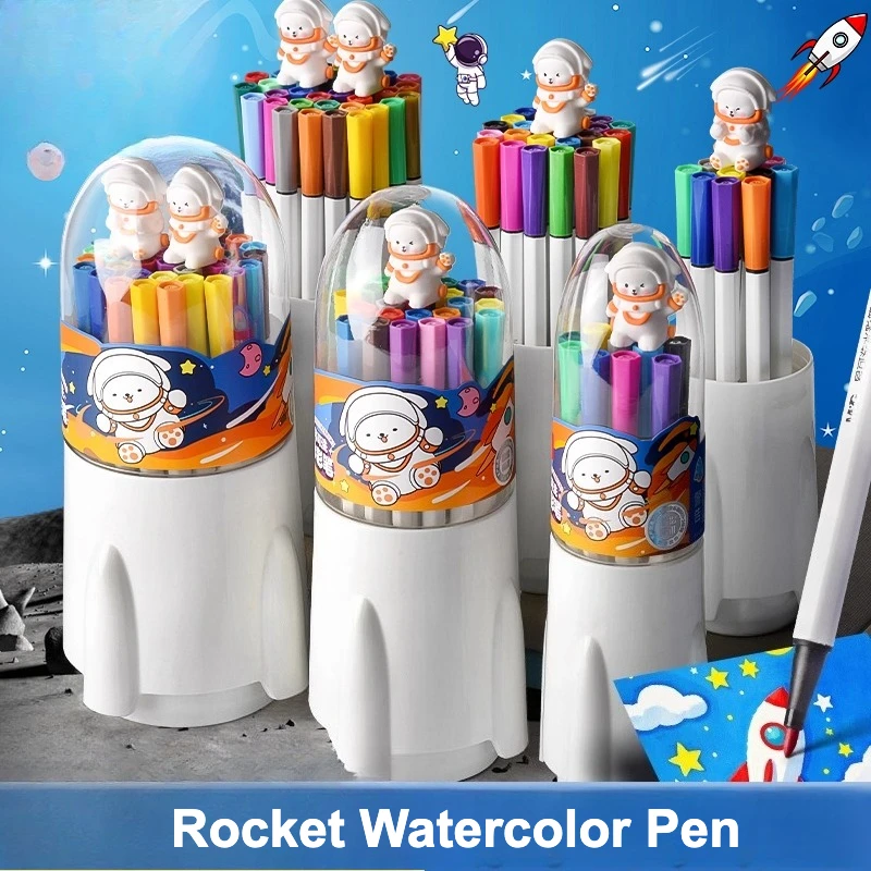 

M&G Rocket Shaped Spacecraft Watercolor Pen Washable Non-toxic Water-based Color No Odor for Student, Primary School Small Gift