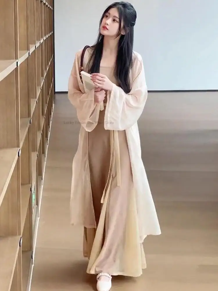 

Modern Chinese Song Dynasty Hanfu Female Retro Daily Casual Spring Summer Fairy Chiifon Women Improved Lady Hanfu Dress Set