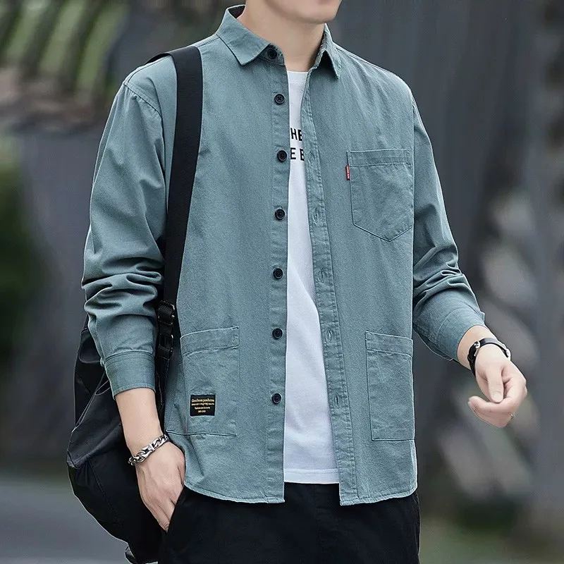 2026 New Men's Workwear Shirt Jacket Loose Long Sleeve Casual Wear Resistant to Dirt Summer Polyester Fiber American Style