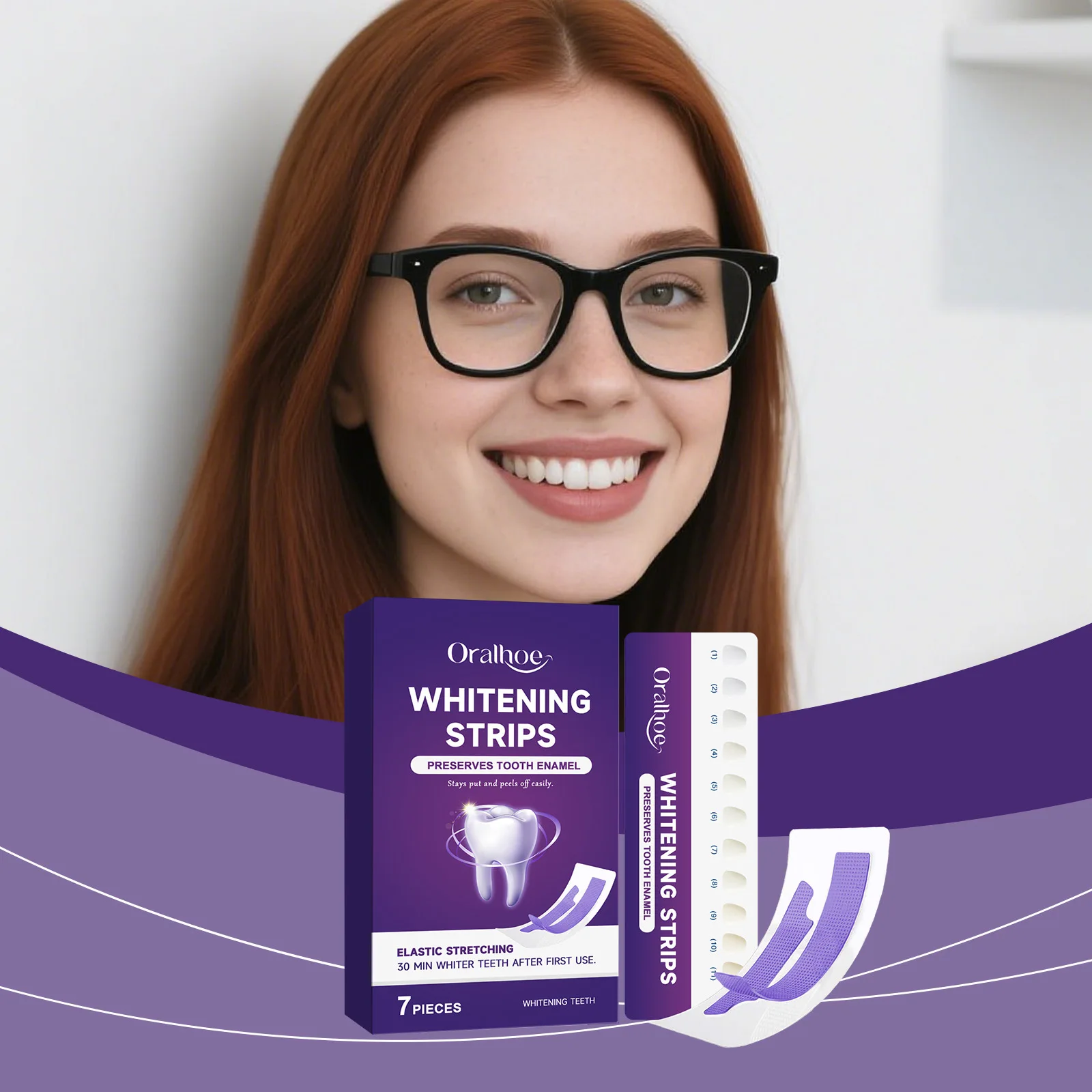 Oralhoe Teeth Whitening Strips No Sensitivity Long Lasting Remove Coffee Tea Smoke Stain Elastic Professional Bright Oral Care
