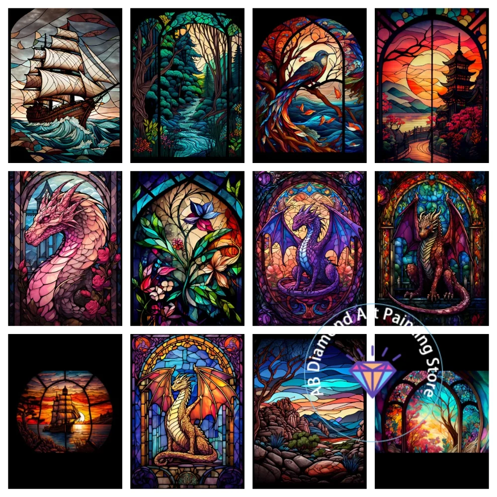 

Colorful Glass Forest Flower Animal AB Diamond Painting Kit Square Round Diamond 5D DIY Mosaic Handmade Art Gift Home Decor