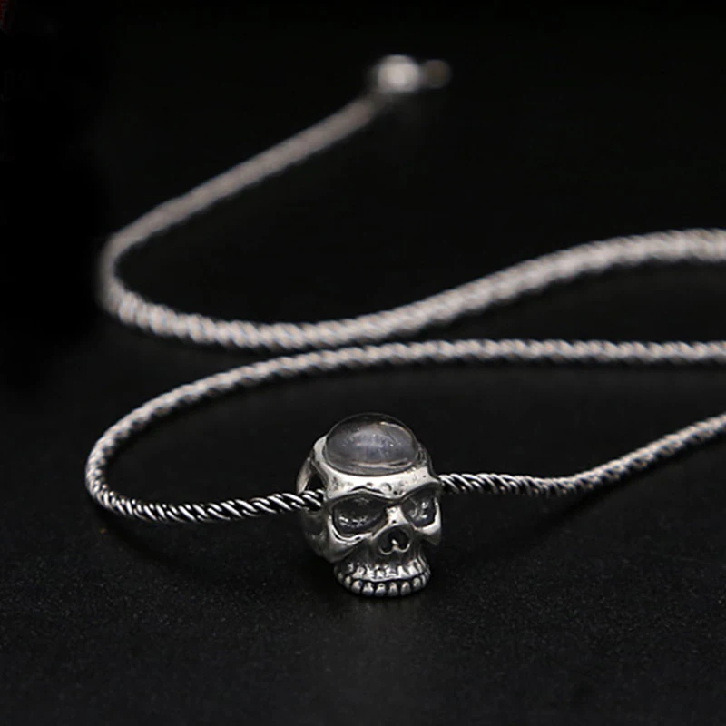 925 Sterling Silver Gothic Skull Pendant Necklace, Thai Silver Vintage Punk Style Unisex Jewelry Gift