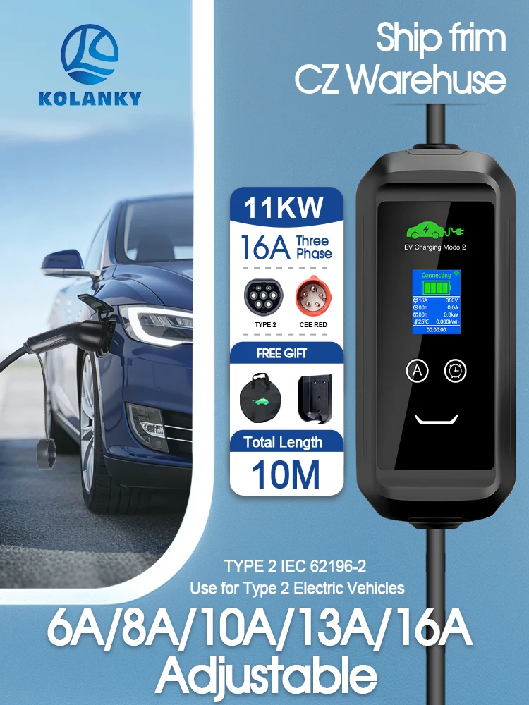 Kolanky 6/8/10/13/16A 11KW Elektrofahrzeug Heimladestation mit Timer Typ 2 Tuya APP WLAN-Steuerung Ladezeit-Einstellung PHEV Auto 10M