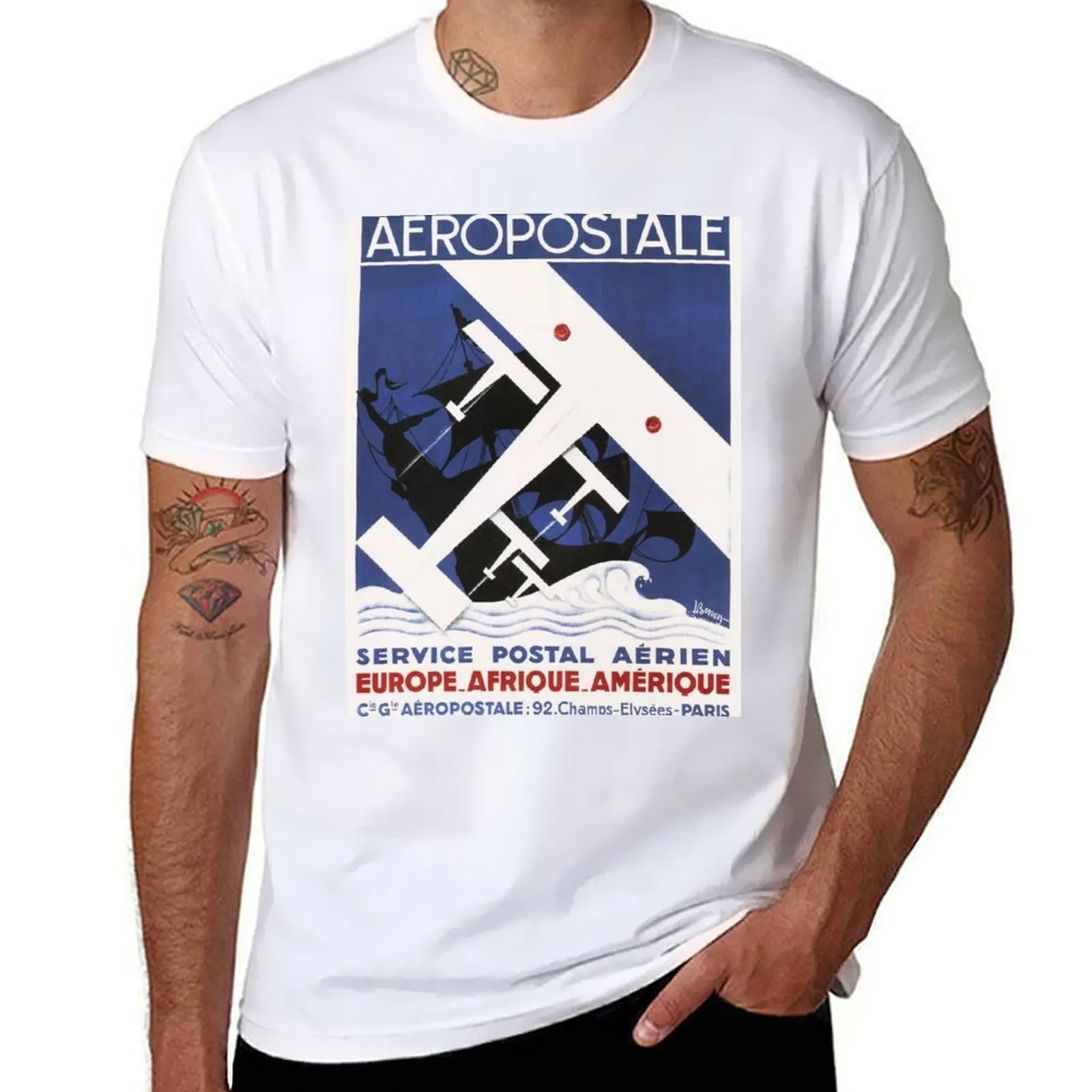 

AEROPOSTALE Europe Africa America Postal Service Vintage French Art Deco T-Shirt cotton t shirt pack man t shirt cotton T-Shirt