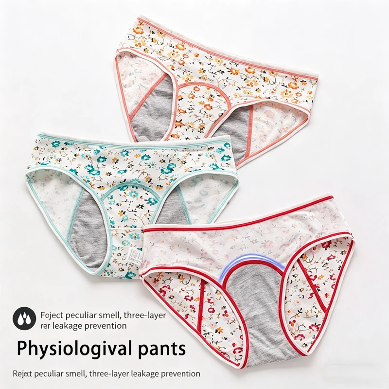 Leakproof Menstrual Panties Girls Menstrual Period Underwear Cotton Printed Menstruation Underpants for Teenager Student