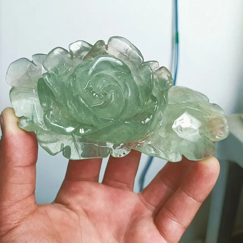 Elegant Rose quartz colored fluorite hand carved rose Natural crystal energy enhancing gems suitable for romantic home decor