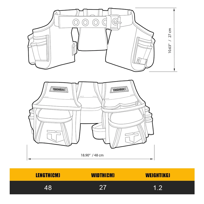 TOUGHBUILT TB-304-4 Handyman Tool Belt with 12 Pockets 4-in-1 Builder's Tool Kit Set Thick and Wear-resistant Storage Bag