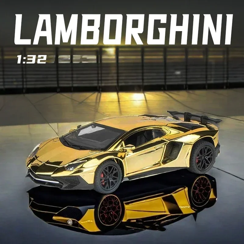1:32 Lamborghini SVJ LP750 Galvanisiertes Superautomodell mit Soundlicht Kinder Druckguss-Spielzeugfahrzeug Miniatur-Geschenk