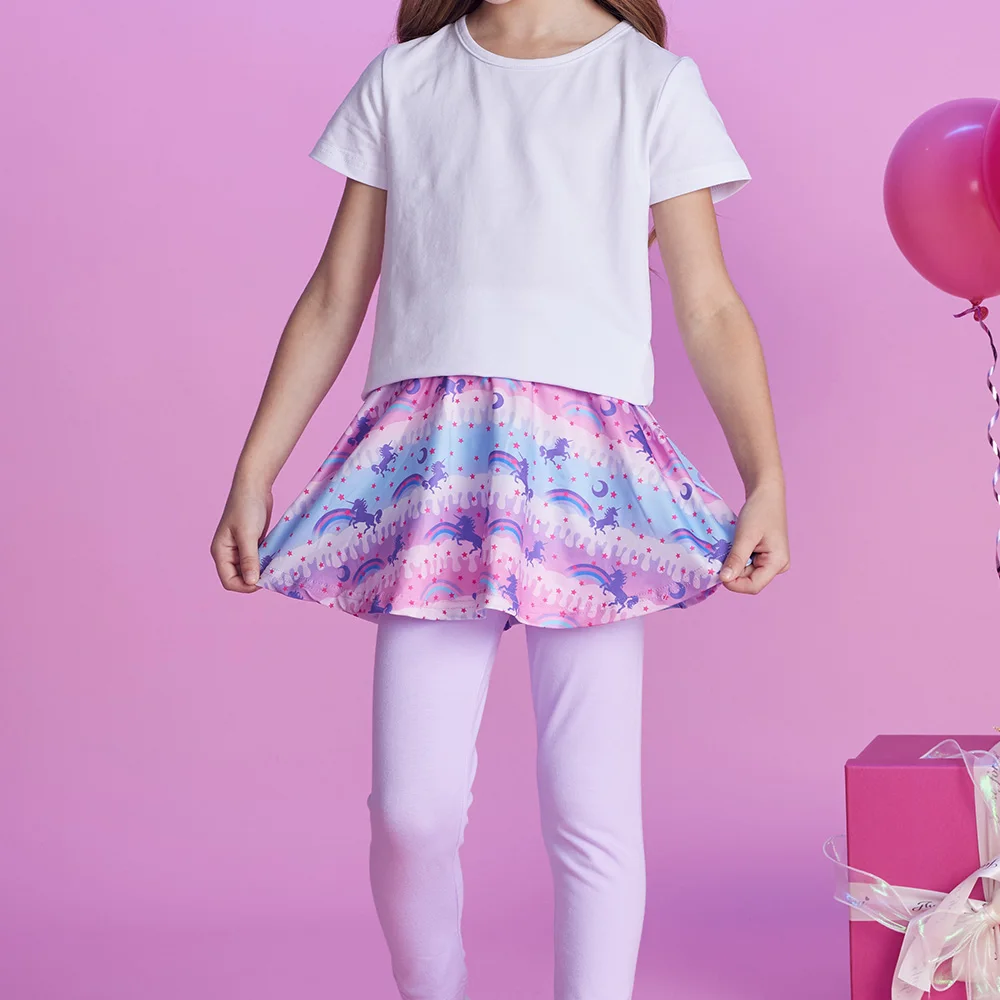 VIKITA Toddlers Girl Purple Leggings with Rainbow Colorful Unicorn Skirts Fake 2 Pcs Kids Soft Cozy Cotton Casual Trousers Pants