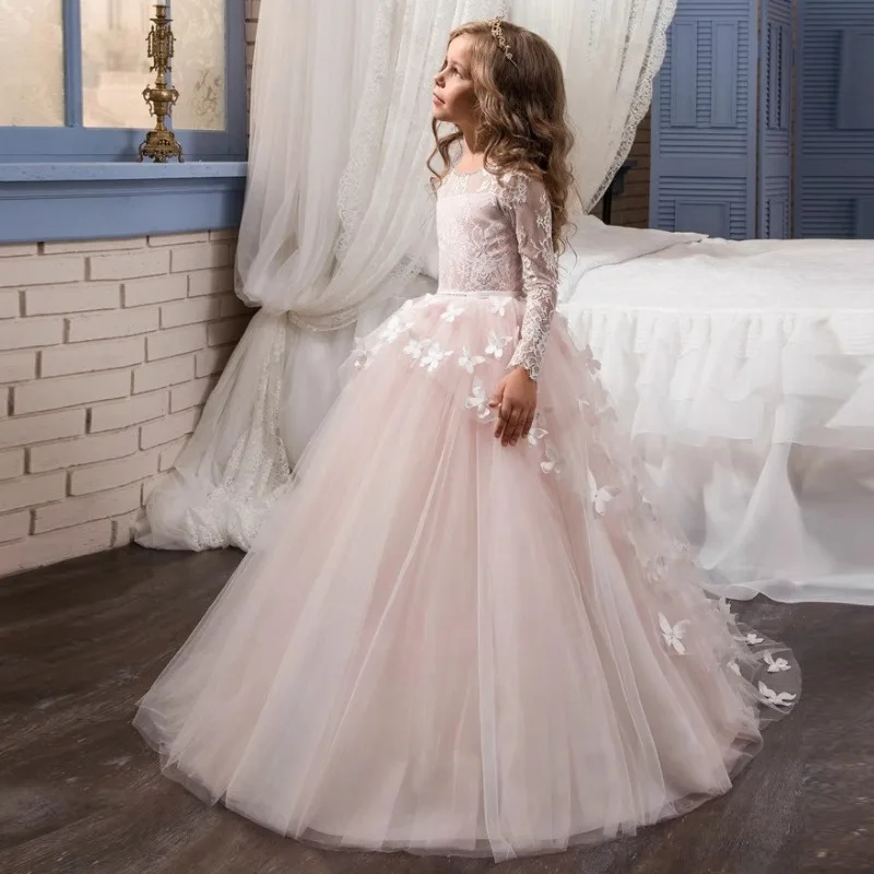 

Girl Kids Ball Gown Puffy Princess Dress Kids Flower Girl Pageant Evening Party Prom Long Tulle Dress for Wedding Piano Recital