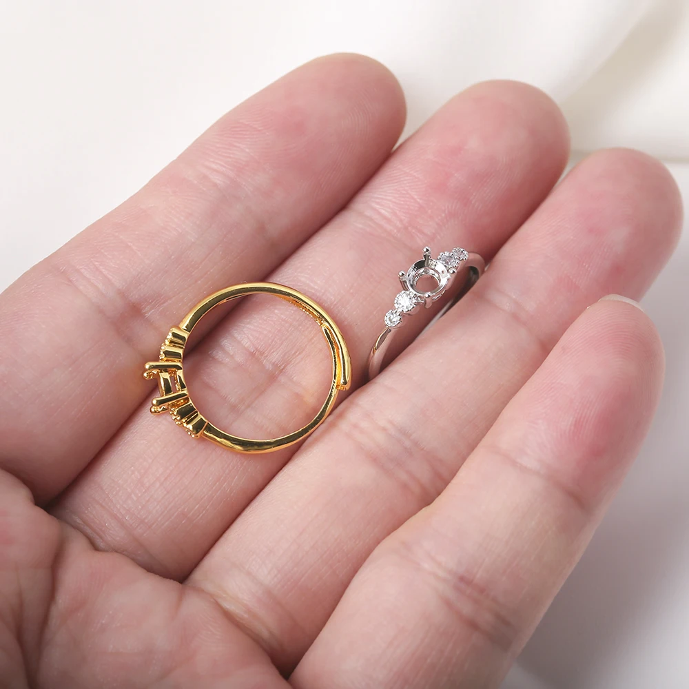 Round Engagement Ring Mounting Blank 5mm Brass Gold Plated Adjustable 4 Claws Prong Ring Settings For Diy Gemstones  Jewelry