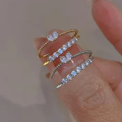 Luxury Zircon Heart Rings for Women Opening Adjustable Weave Rhinestone Ring Engagement Wedding Jewelry Fashion Girlfriend Gifts