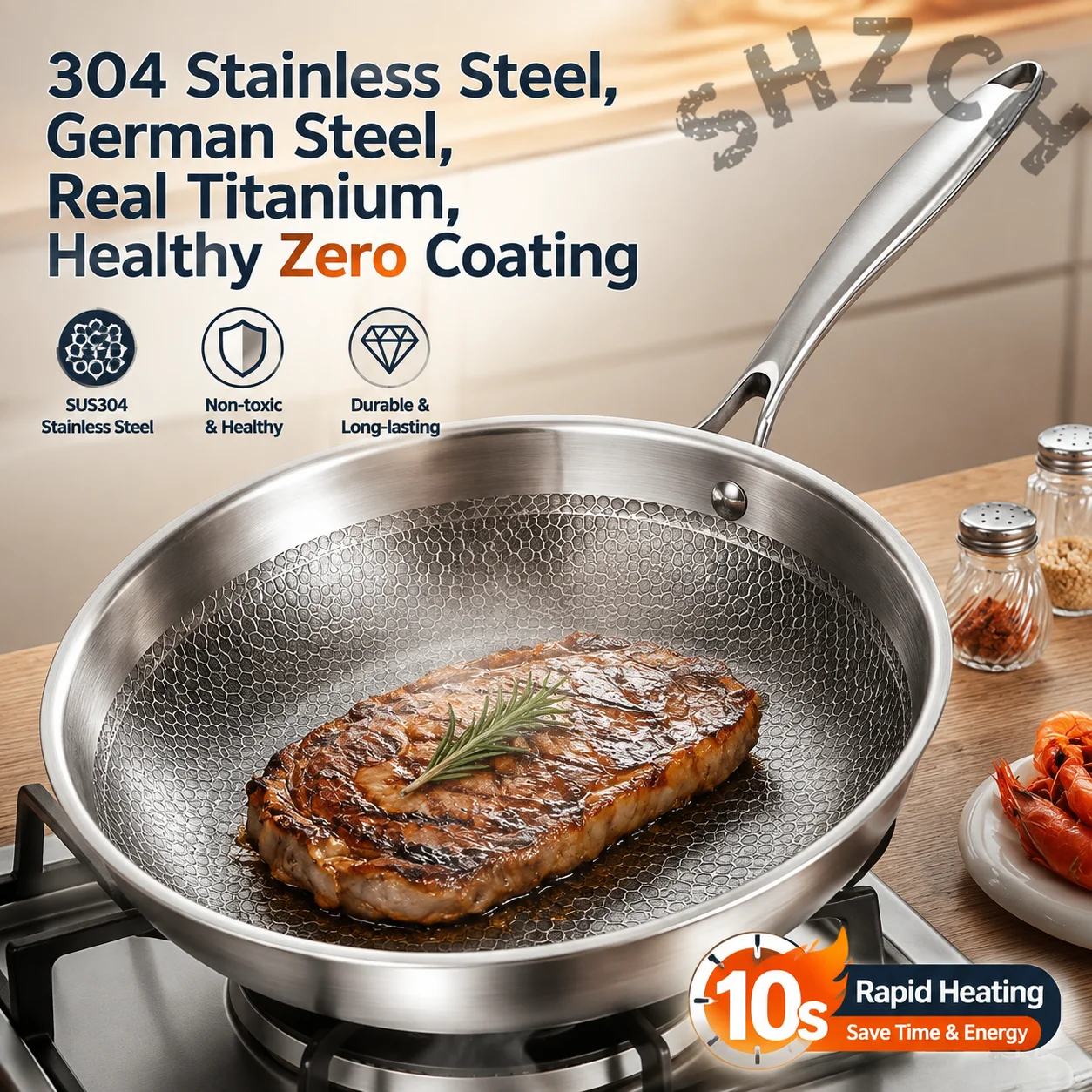 26/28cm German Rapid Heating Cookware  304 Stainless Steel with Titanium Coating