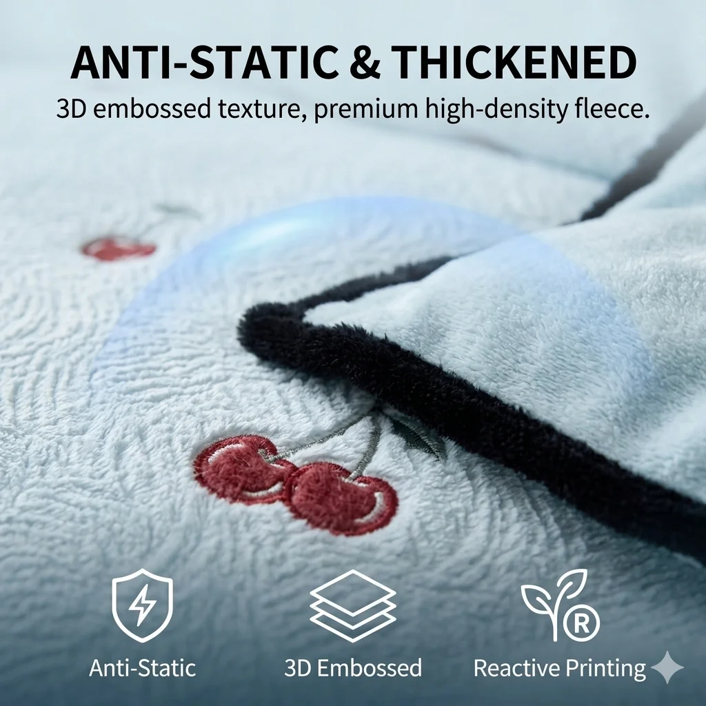Ins Cherry Fleece Bedding Set 4Pcs Thick Winter Warm Duvet Cover King Queen Size Soft Milk Velvet Bed Sheet Pillowcases