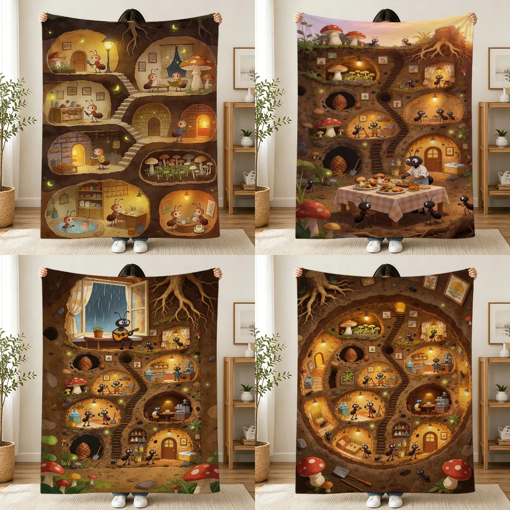 Fairytale Underground Ant Burrow Cottage Blanket Print Flannel Soft Warm Cozy Season Nap Bed Sofa Travel Camping Gift Adult Kids