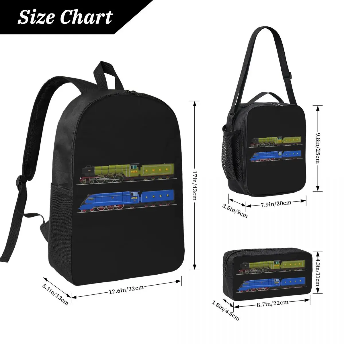 Flying Scotsman And The Mallard Backpack Boys Girls BookBag School Bag Laptop Shoulder Bags 3ps Insulated Lunch Bag Pencil Case
