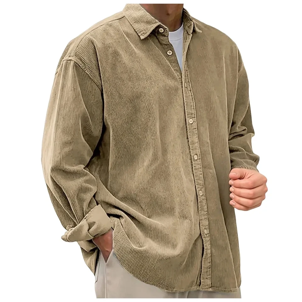 Men's Shirt Retro Corduroy Long Sleeve Shirts Casual Turn Down Collar Overcoat Spring Shirt Vintage Streetwear Tops