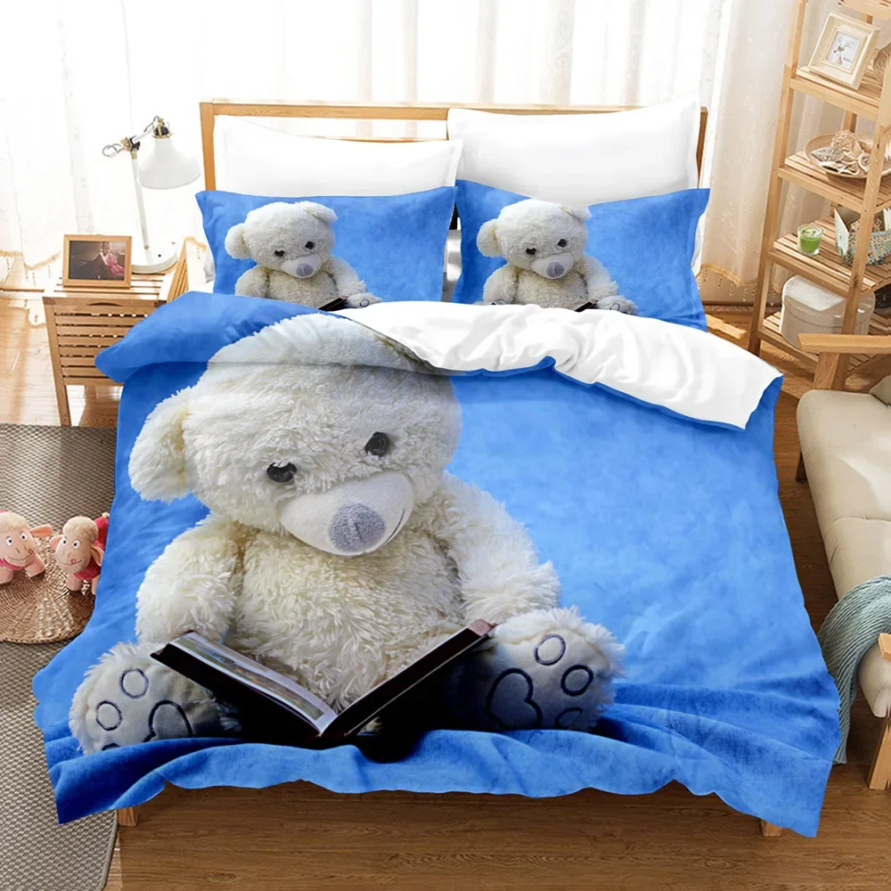 3D Printed Cute Bear Duvet Cover Set with Pillowcase Polar Bear Bedding Sets Comforter Cover Wild Animals Bed Set Queen Size