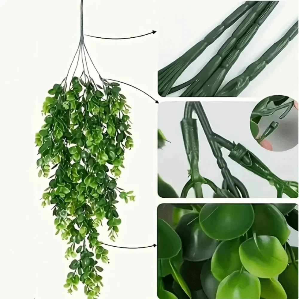 5 Forks Artificial Eucalyptus Leaf Vine Plastic UV Resistant Penny Leaf Decor Plant Realistic Long Vines Fake Trailing Greenery
