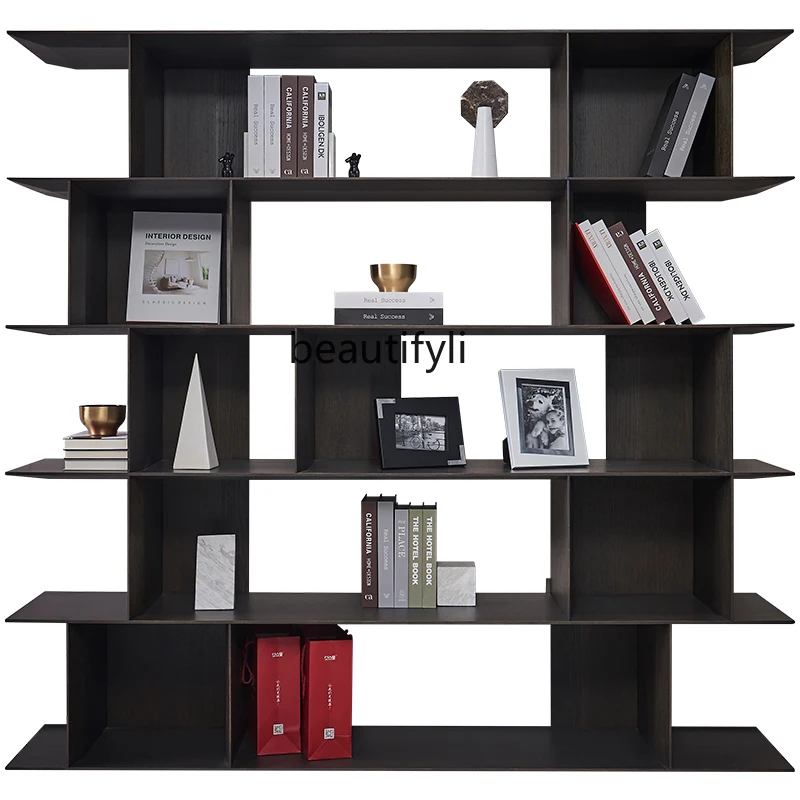 

LBX Minimalist Solid Wood Bookshelf Italian Bookcase Simple and Light Luxury Floor Shelf Living Room