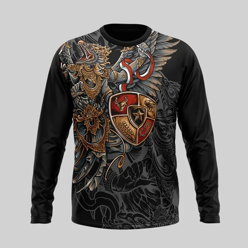 3D Printed Retro Chinese Loong T Shirt For Men Cool Dragon Pattern Tees Autumn Casual O-Neck Tops Loose Long Sleeve T-Shirts