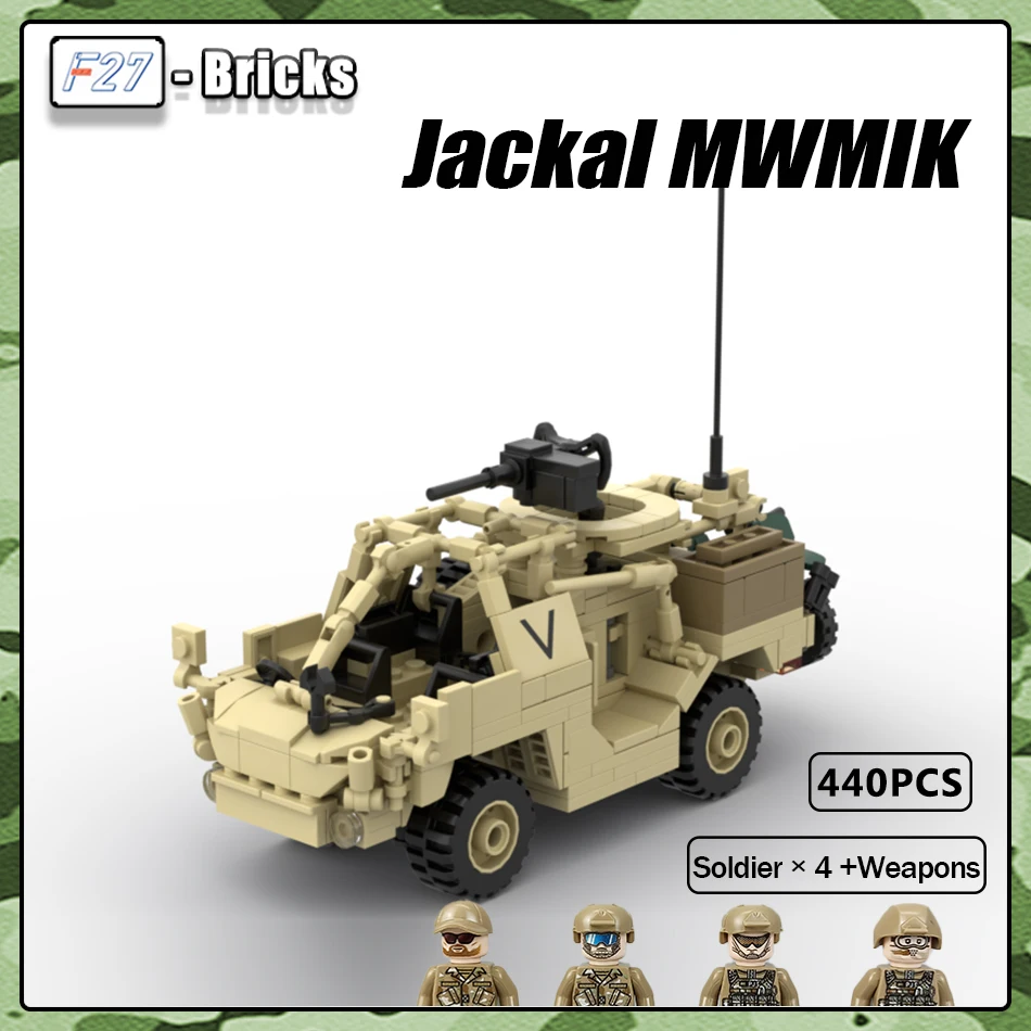 Modern Military Series Britain Jackal Armoured Wheeled Vehicle With Figures MOC Building Block Puzzle Bricks Toys Children Gifts