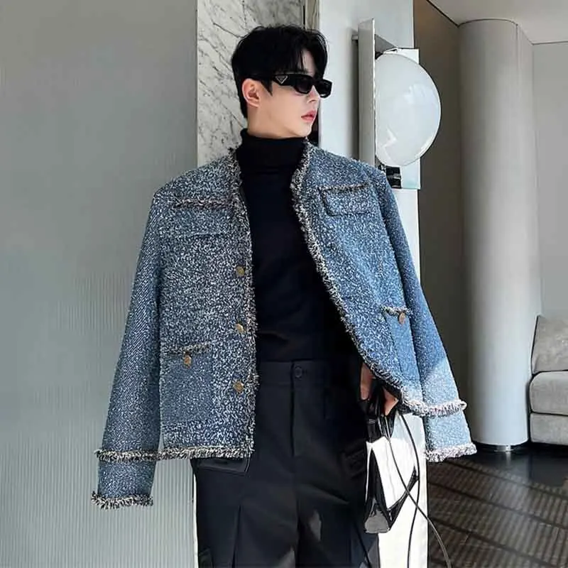 IEFB Male Denim Silhouette Wide Shaped Jacket Handsome Men\'s Clothing Korean Style Luxury Casual Loose Spliced Outerwear 9C3002