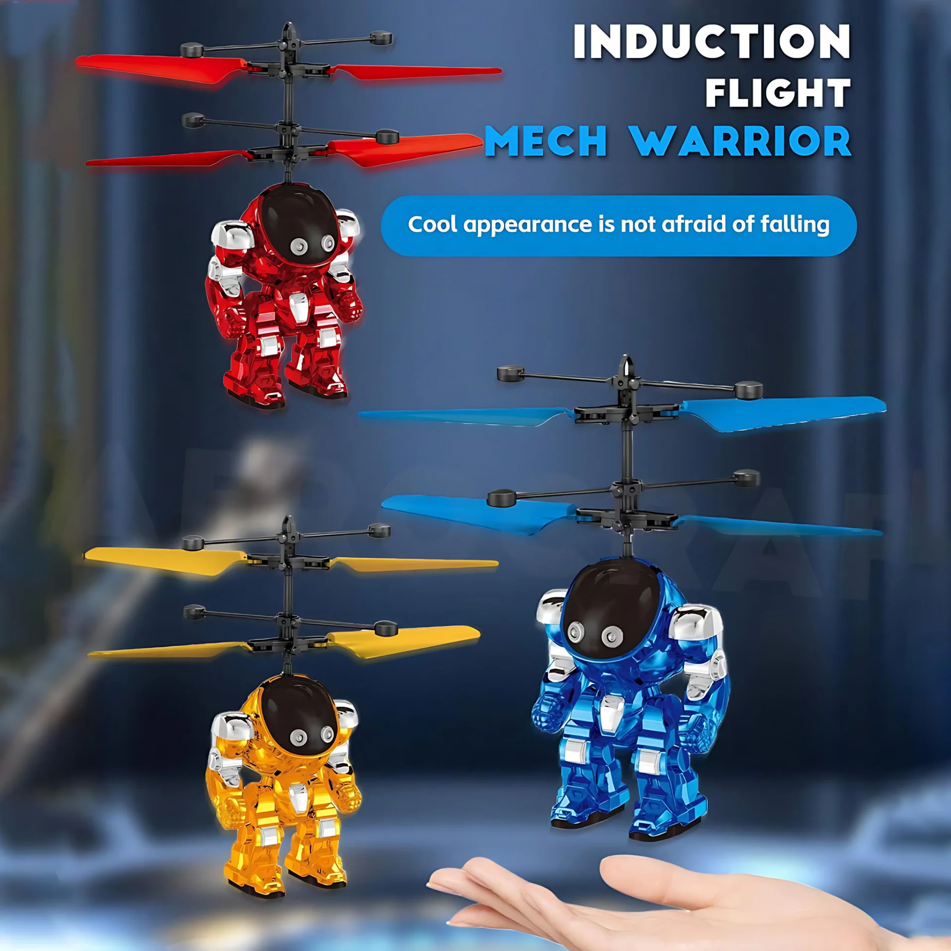 Suspended mini mecha warrior drone gesture sensing remote control flying robot toy, with LED lights, children's birthday gift