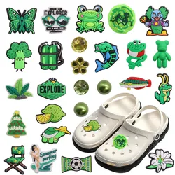 1-26Pcs PVC Turtle Broccoli Frog Bear DIY Kids Shoe Buckle Clog Green Series Designer Shoe Decoration Party Gift