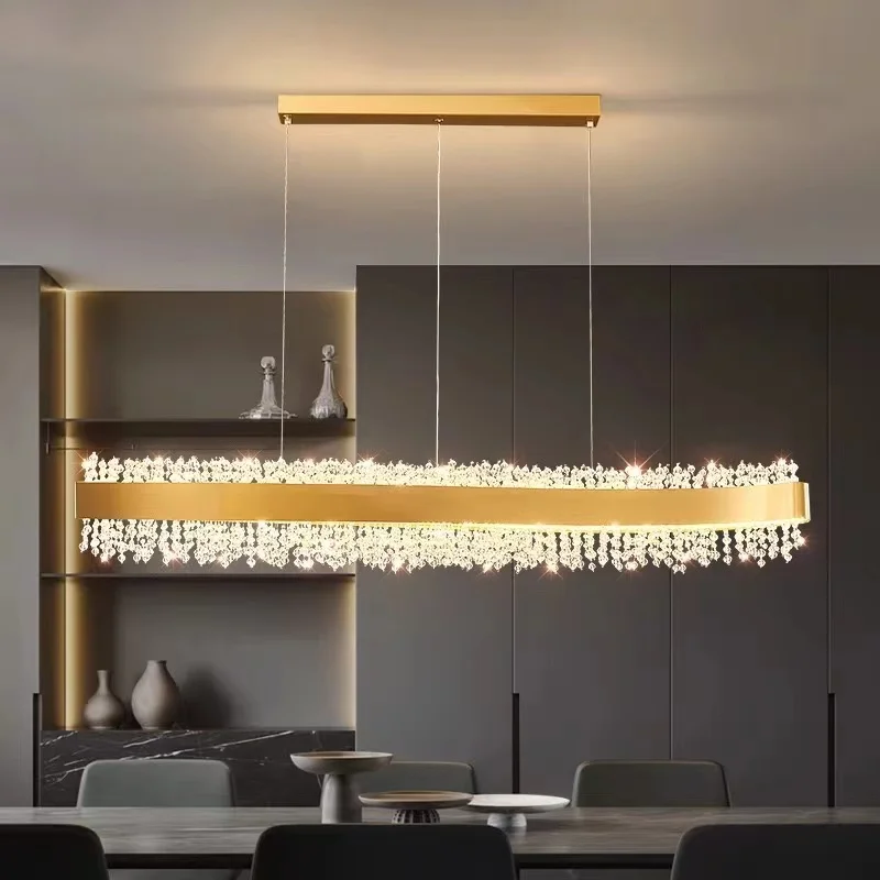 

Italian restaurant crystal chandelier rectangula Nordic light luxury lighting fixtures Living room kitchen LED pendent lamp