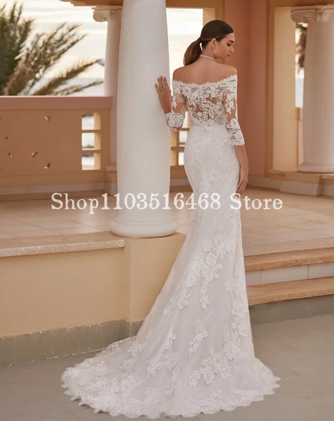 Elegante abito da sposa a sirena monospalla 2024 per donna lussuosa cravatta Applique a maniche lunghe velo ricamato occasione formale