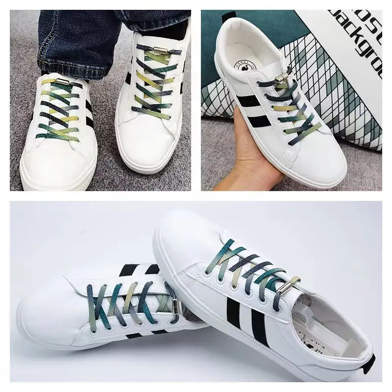 Capsule Slot Schoenveters Zonder Stropdassen Regenboog Elastische Veters Sneaker No Tie Schoen Veters Kids Volwassen Snelle Platte Schoenveter Voor Schoenen