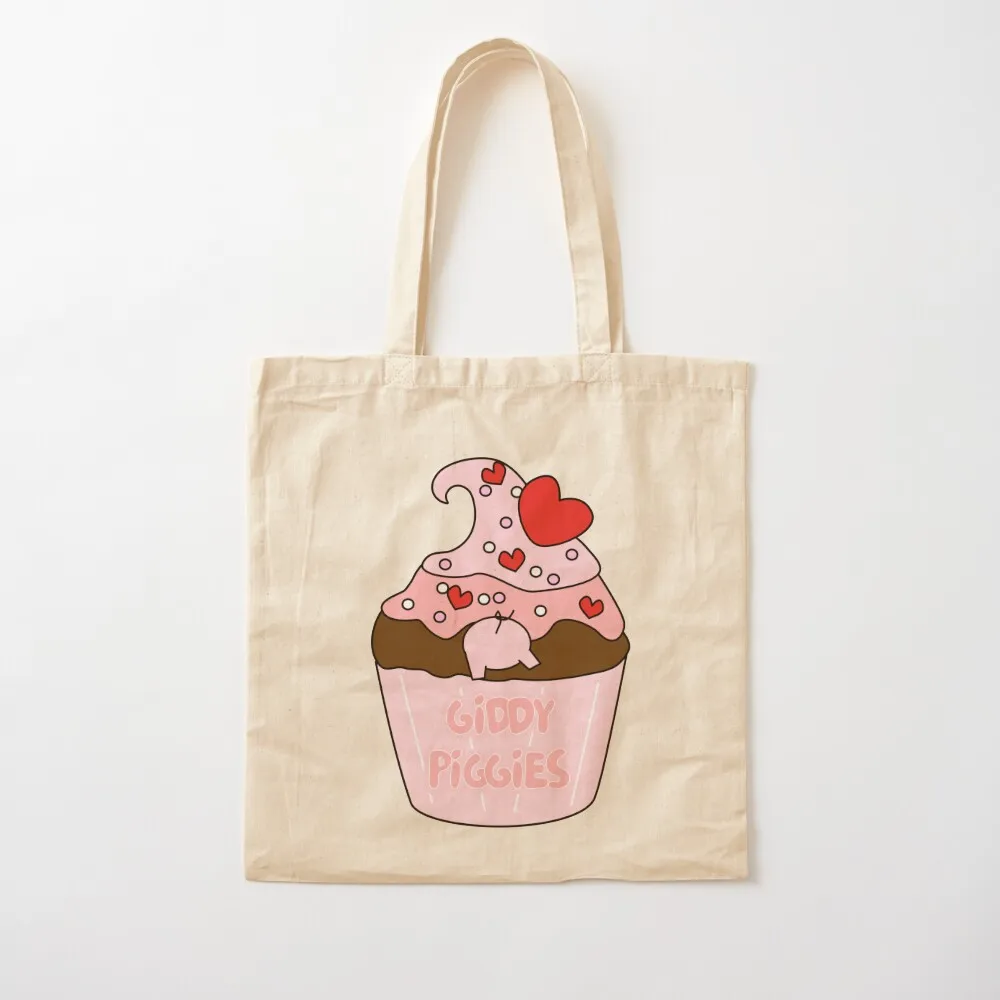 

Giddy Piggies Pink Heart Cupcake Tote Bag shopping bags foldable Lady bags Canvas Tote Bag