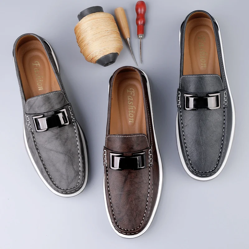 

Summer Fashion Genuine Leather Shoes Wedding Business Dress Loafers Men Breathable Driving Shoes All-match Casual Footwear Mens