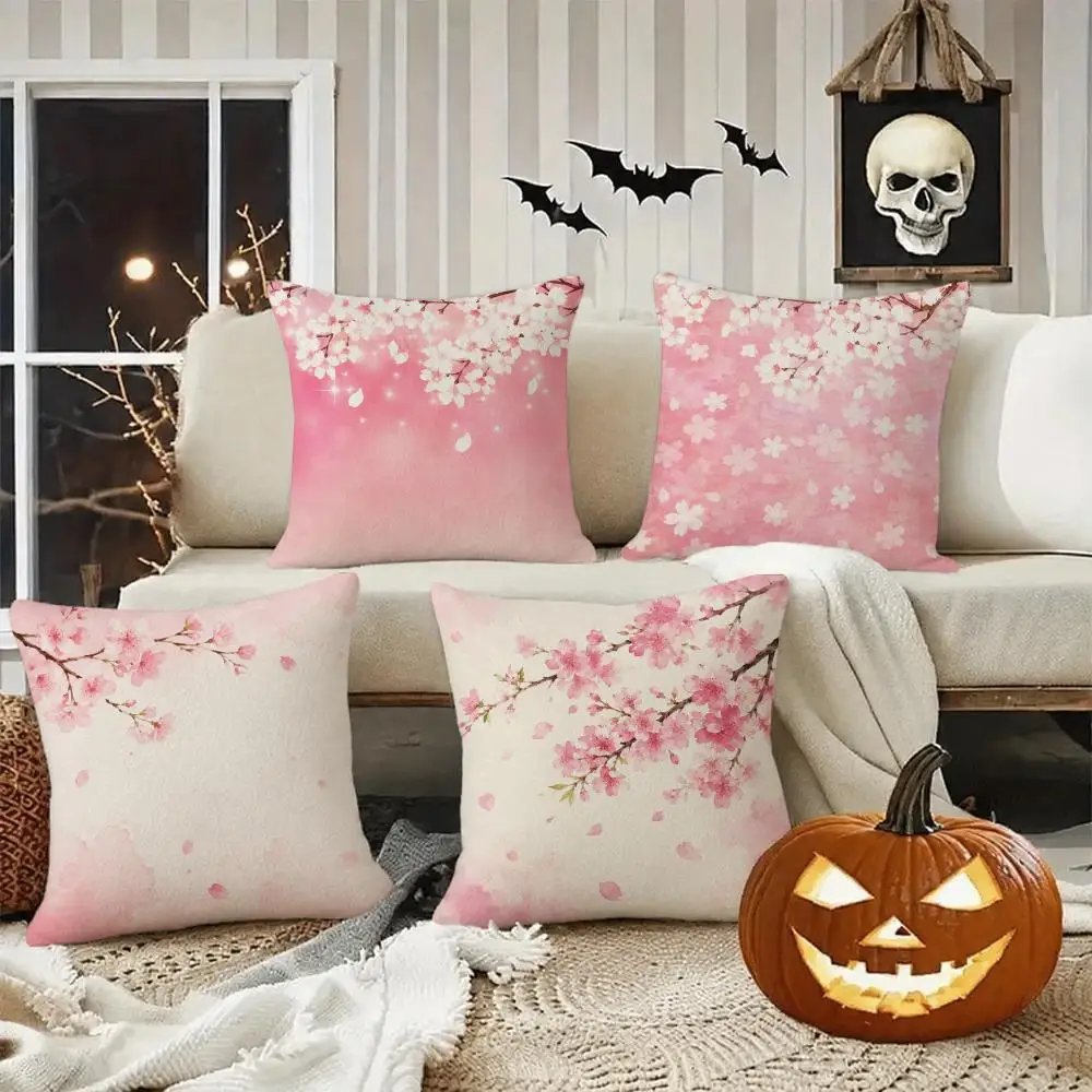 Pastel Cherry Blossom Art Cushion Cover Halloween decoration trick or treat cushion cover, ghost, pumpkin head, bat decoration