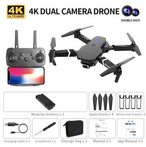 

2025 E88 Pro WiFi FPV Drone with Single Dual 4K 1080P Camera Wide Angle HD Altitude Hold Foldable Quadcopter RC Helicopter Toy