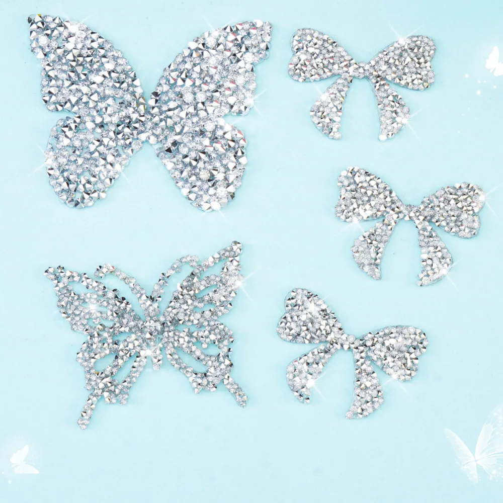 New Cartoon Shiny Bow Butterfly Iron On Crystal Sparkling Rhinestone Beads Patches Diy Appliques Back Glue Stickers For Shoes