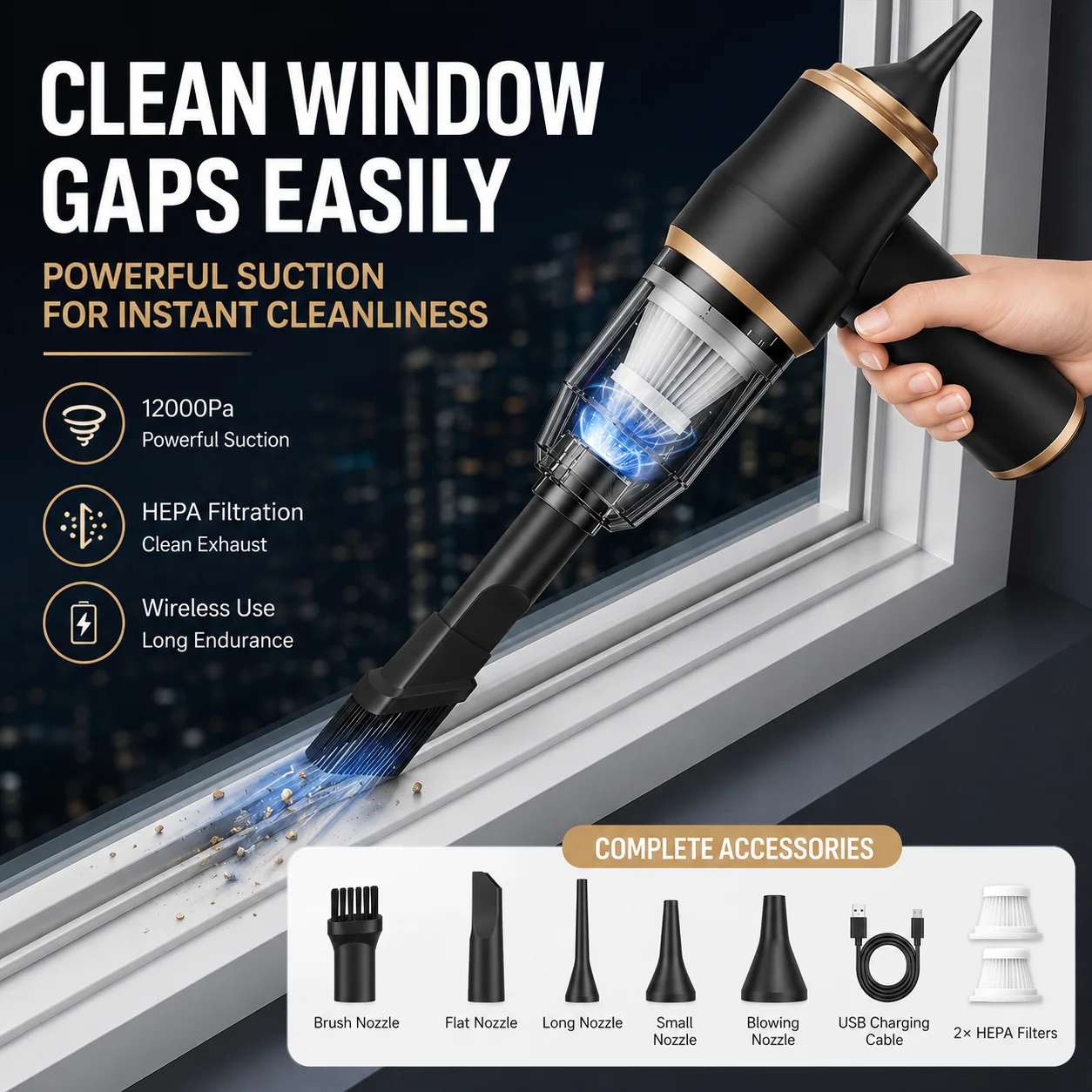 120W Cordless Handheld Vacuum Cleaner And Air Blower With Digital Display, Washable Dual Filters And Multiple Nozzles For Car And Home
