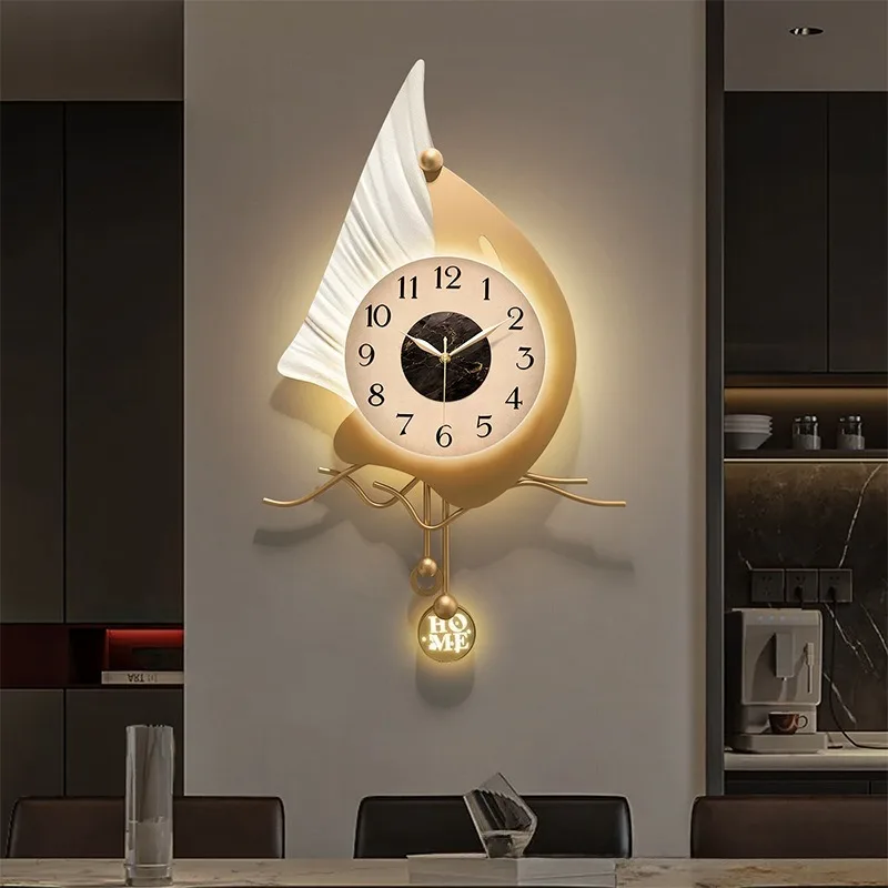 Modern Wall Clock with Light Large Living Room Led Clocks Aesthetic Luxury Silent Pendulum Clock Elegant Decoration for Bedroom