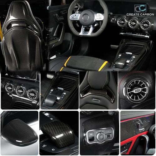 Fibra de Carbono Pegatinas Para Mercedes Benz Accesorios AMG / Clase A / CLA 35 Consola Central Gear Trim Aire Acondicionado Panel de Salida Espejo Retrovisor Cubierta